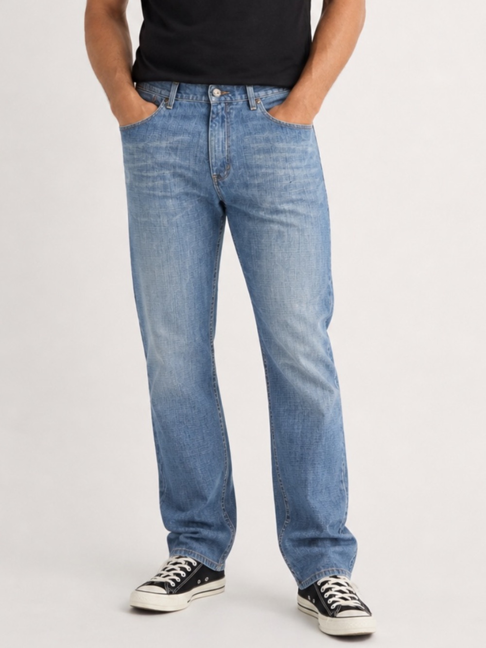 Axist Men's Light Blue Faded‎ Whisker Relaxed Straight Leg Jeans 40/30